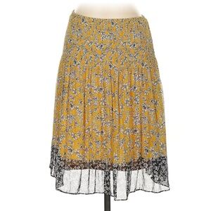 Max Studio Gathered Waist Georgette Yellow & Black Floral Skirt Sz M